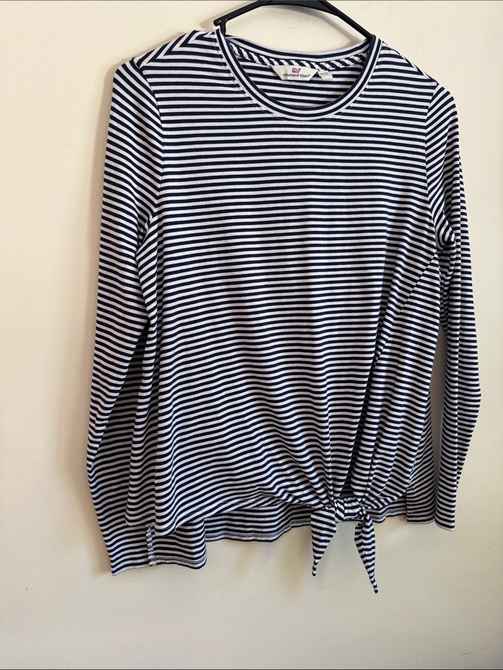 Vineyard Vines Navy & White Striped Long Sleeve Tie-Hem Top